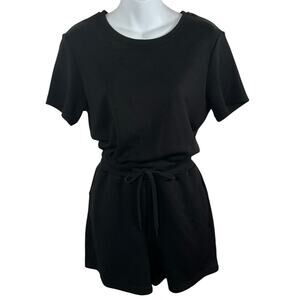 Black Romper XS Tie Waist Pockets Travel Beach Vacation Minimalist Chic Pockets